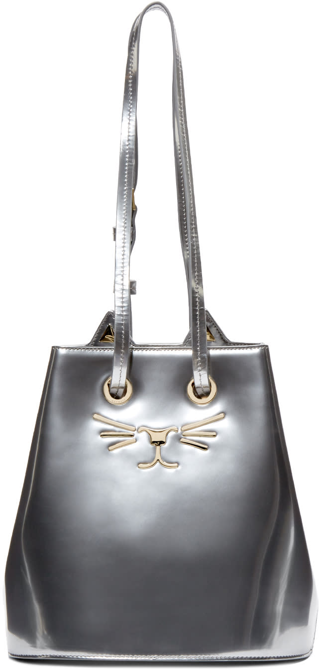 Charlotte Olympia Silver Feline Bucket Bag