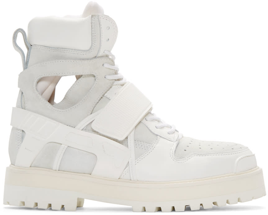 Hood By Air White Leather and Suede Avalanche Boots