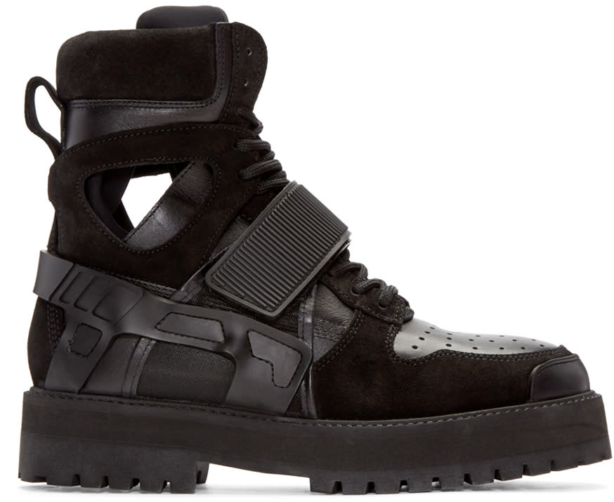 Hood By Air Ssense Exclusive Black Leather and Suede Avalanche Boots