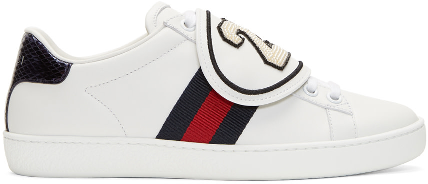 gucci ace 运动鞋带有可拆卸贴饰 in white