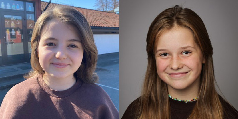 HOVEDTALERE I KULÅSPARKEN 17. MAI: Marthe Bøen Gustavsen (t.h) er elevrådsleder ved Jelsnes barneskole, og Emma Charlotte Ranum er nestleder i elevrådet. Begge går på 7. trinn og begge er hovedtalere i Kulåsparken 17. mai. 