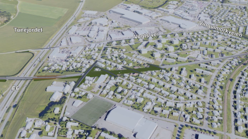 Alternativ 1a i betongtunnel øst for E6, sett fra sør mot nord Alternativ 1a i betongtunnel øst for E6, sett fra sør mot nord