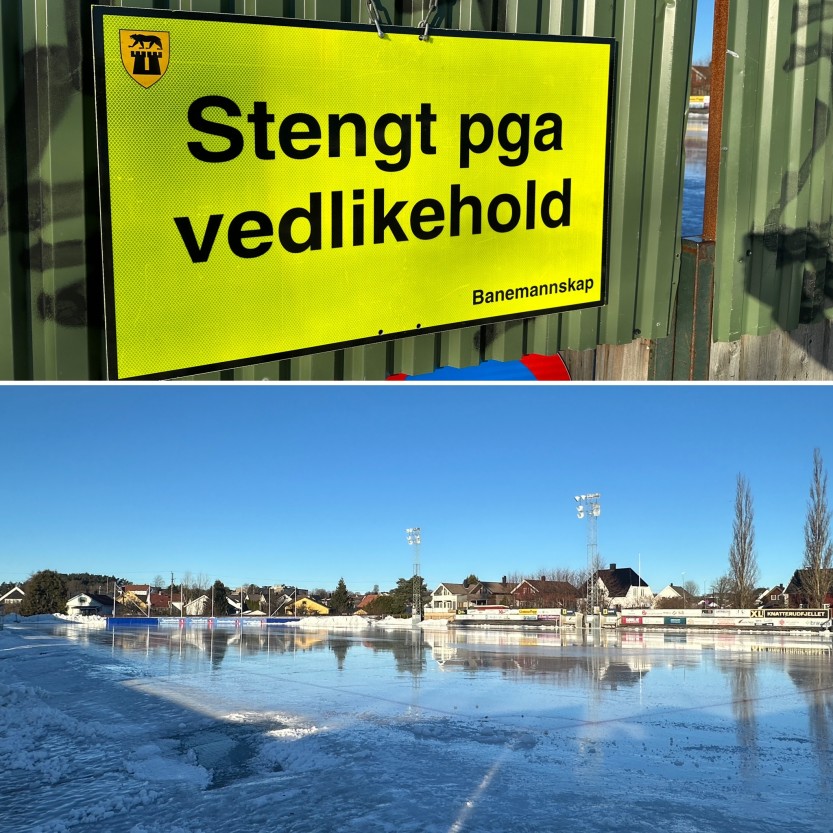 STENGT: Kunstisbanen må holde stengt for vedlikehold (foto: Ole Christian Foss)