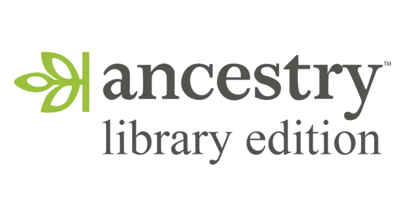 Logo med tekst: Ancestry Library Edition (slektsforskning) Logo med tekst: Ancestry Library Edition (slektsforskning)