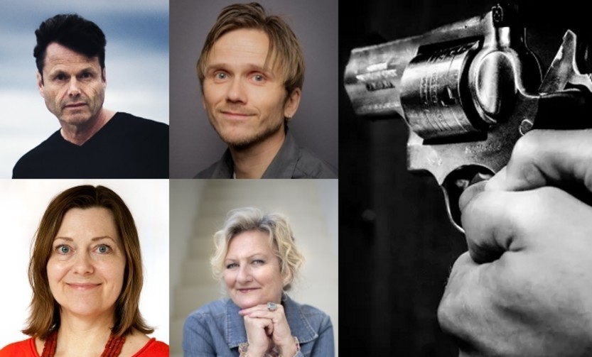Samtale om kriminallitteratur - på Sarpsborg hovedbibliotek onsdag 10. november kl. 17.30. Foto Damhaug: Rebecca Damhaug. Foto Vikesland: privat. Foto Vestli: Høgskolen i Østfold. Foto Teige: Tine Poppe Samtale om kriminallitteratur - på Sarpsborg hovedbibliotek onsdag 10. november kl. 17.30. Foto Damhaug: Rebecca Damhaug. Foto Vikesland: privat. Foto Vestli: Høgskolen i Østfold. Foto Teige: Tine Poppe