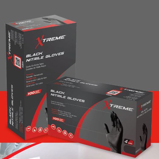 AMMEX XBN46100 - Xtreme Black Textured Nitrile Gloves - Large