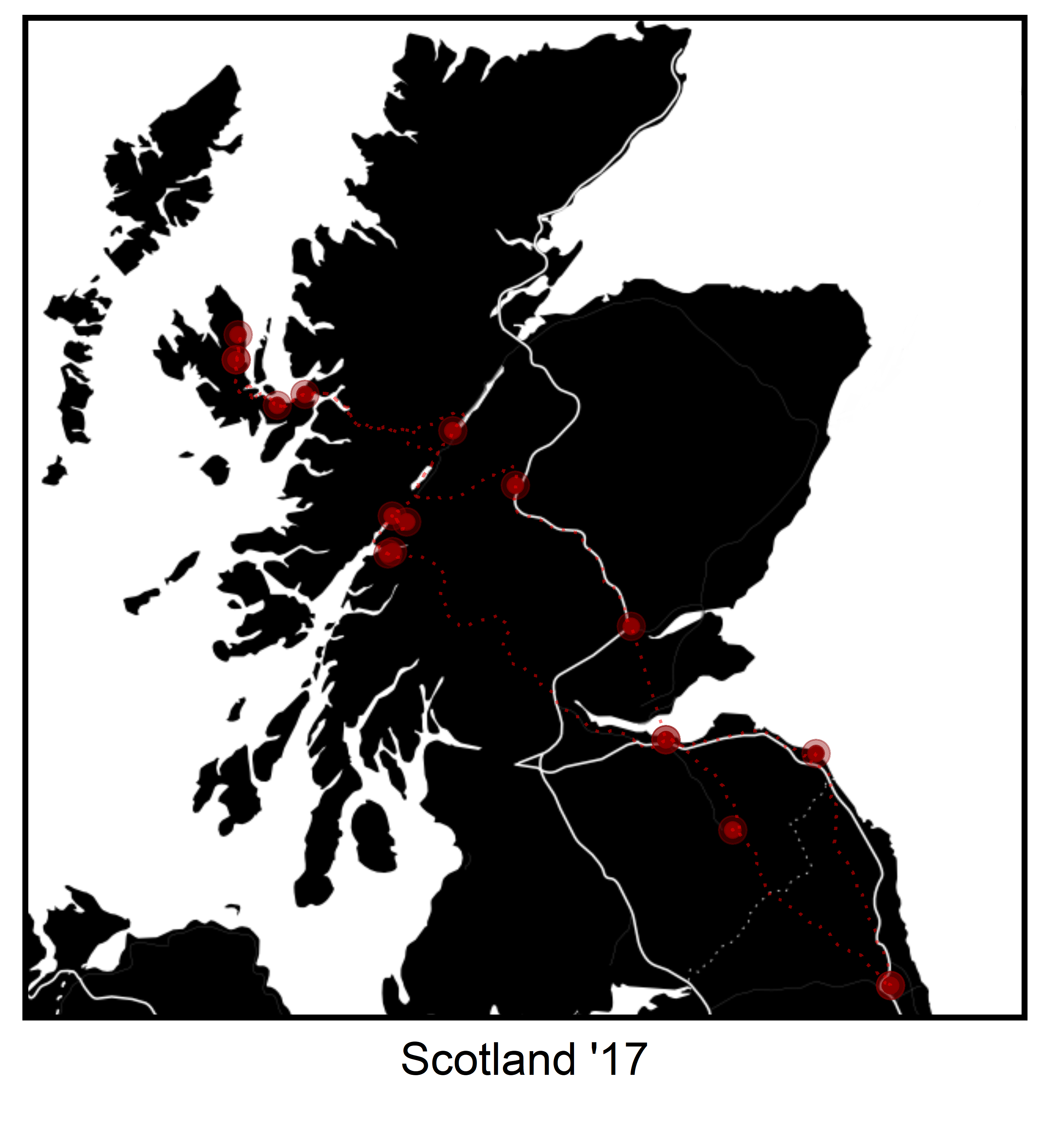 Map of Scotland - Traveled Locations