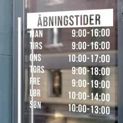 Åbningstider (sticker) enkel med top bjælke Åbningstider (sticker) enkel med top bjælke