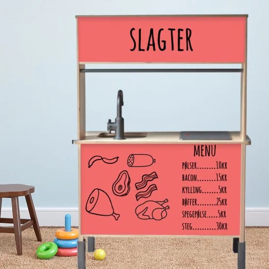 strygestof af høj kvalitet, Komplet sæt (slagter) stickers til IKEA DUKTIG legekøkken Komplet sæt (slagter) stickers til IKEA DUKTIG legekøkken