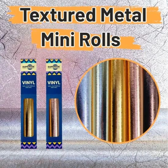 strygestof af høj kvalitet, SUPERIOR 9500 tekstureret metallisk vinyl minirulle SUPERIOR 9500 tekstureret metallisk vinyl minirulle