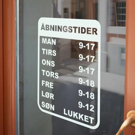 strygestof af høj kvalitet, Åbningstider (sticker) firkantet med runde hjørner uden baggrund Åbningstider (sticker) firkantet med runde hjørner uden baggrund