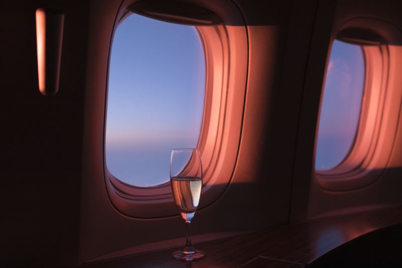 Window seat with a wine glass