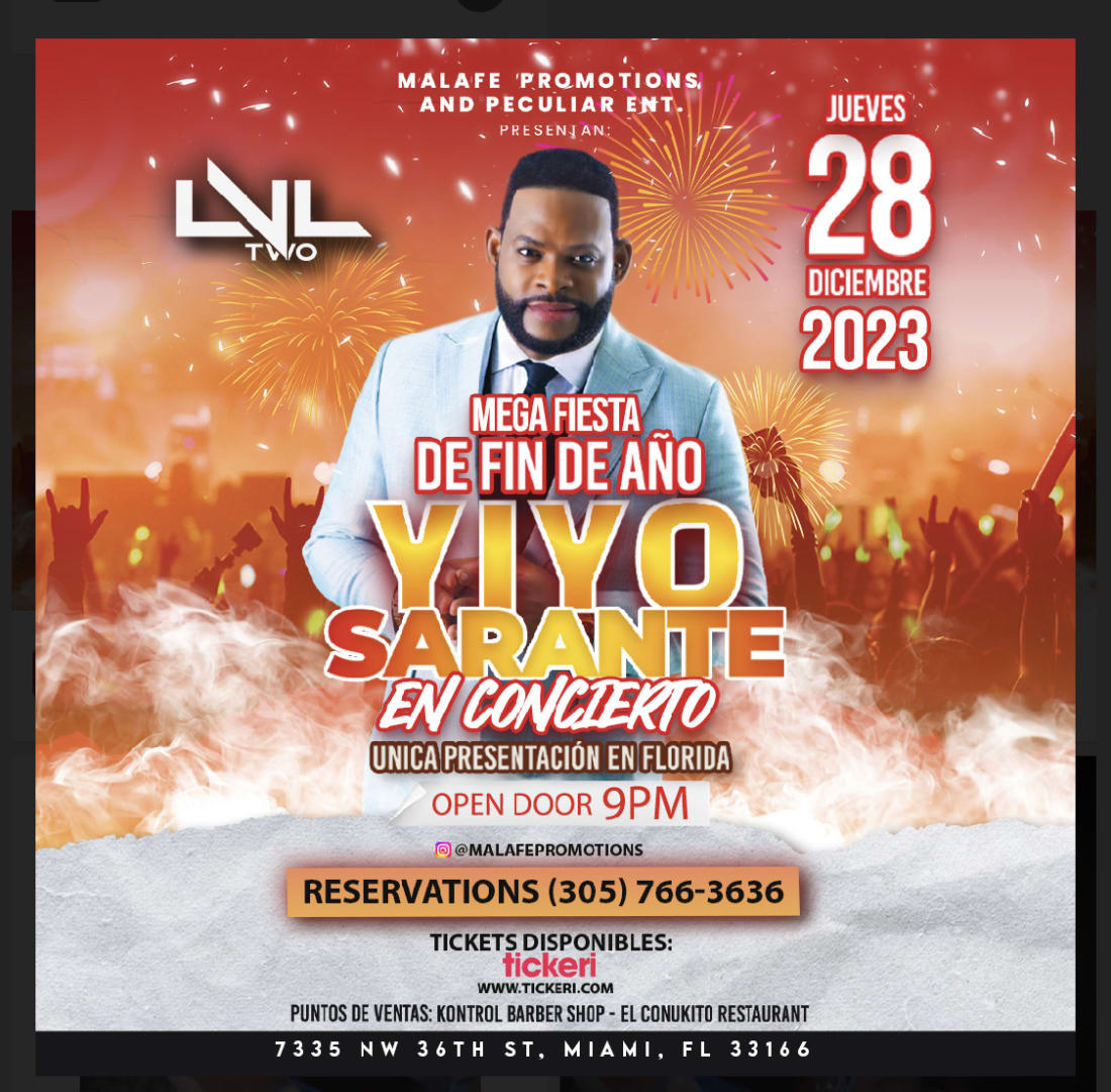 YIYO SARANTE EN CONCIERTO ! LEVEL 2 MIAMI Tickets Boletos at LEVEL II