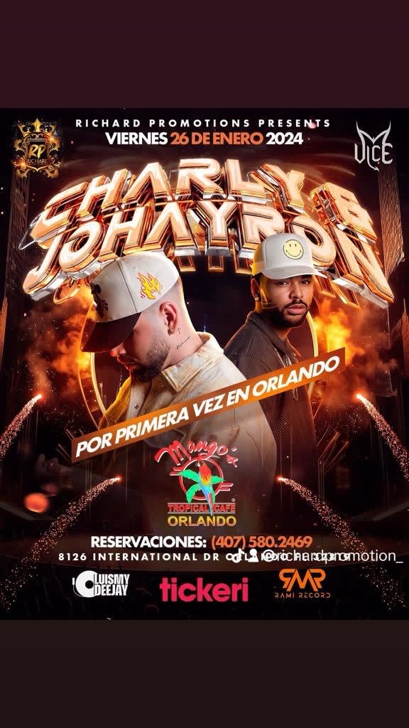 CHARLY Y JOHAYRON Tickets Boletos at Mango's Tropical CafeOrlando