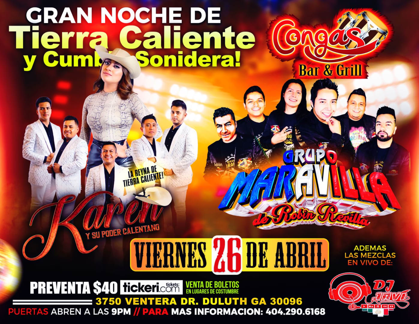 Grupo Maravilla, Karen y Su Poder Calentano Tickets Boletos at Congas