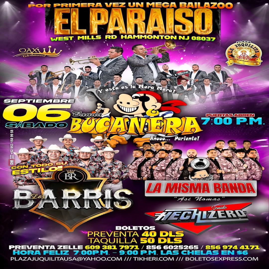 Banda Bucanera En El Paraiso In Hammonton Tickets 2025 09 06 El Paraiso banda-bucanera-en-el-paraiso-in-hammonton-tickets-2025-09-06-el-paraiso