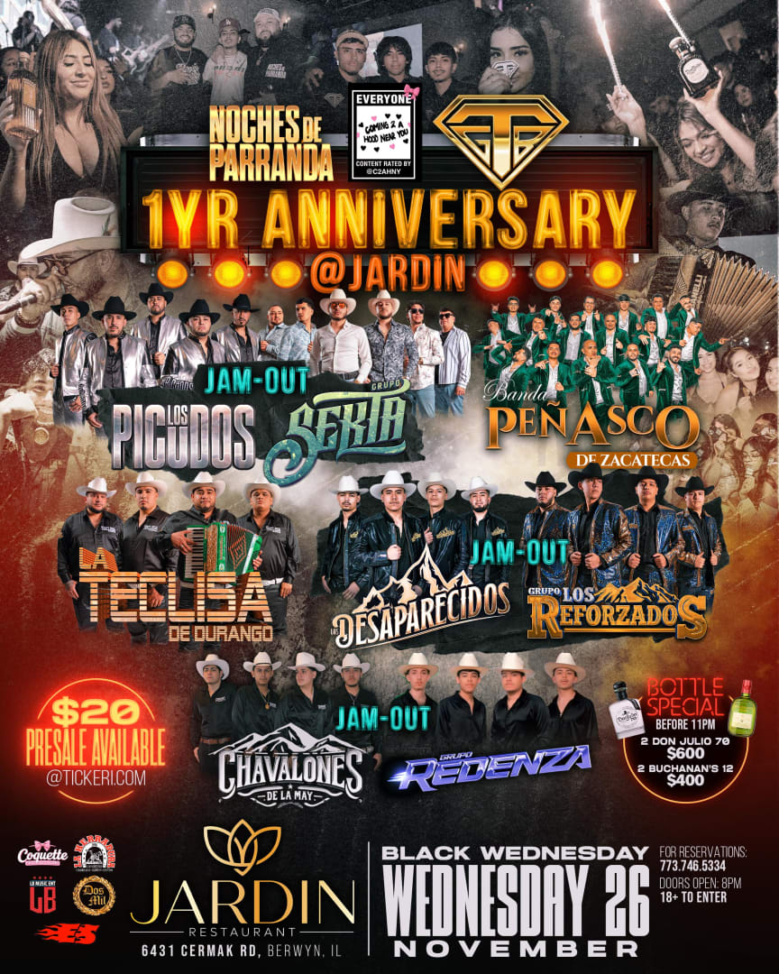 1YR ANNIVERSARY & BLACK WEDNESDAY @ JARDIN in Berwyn - Tickets