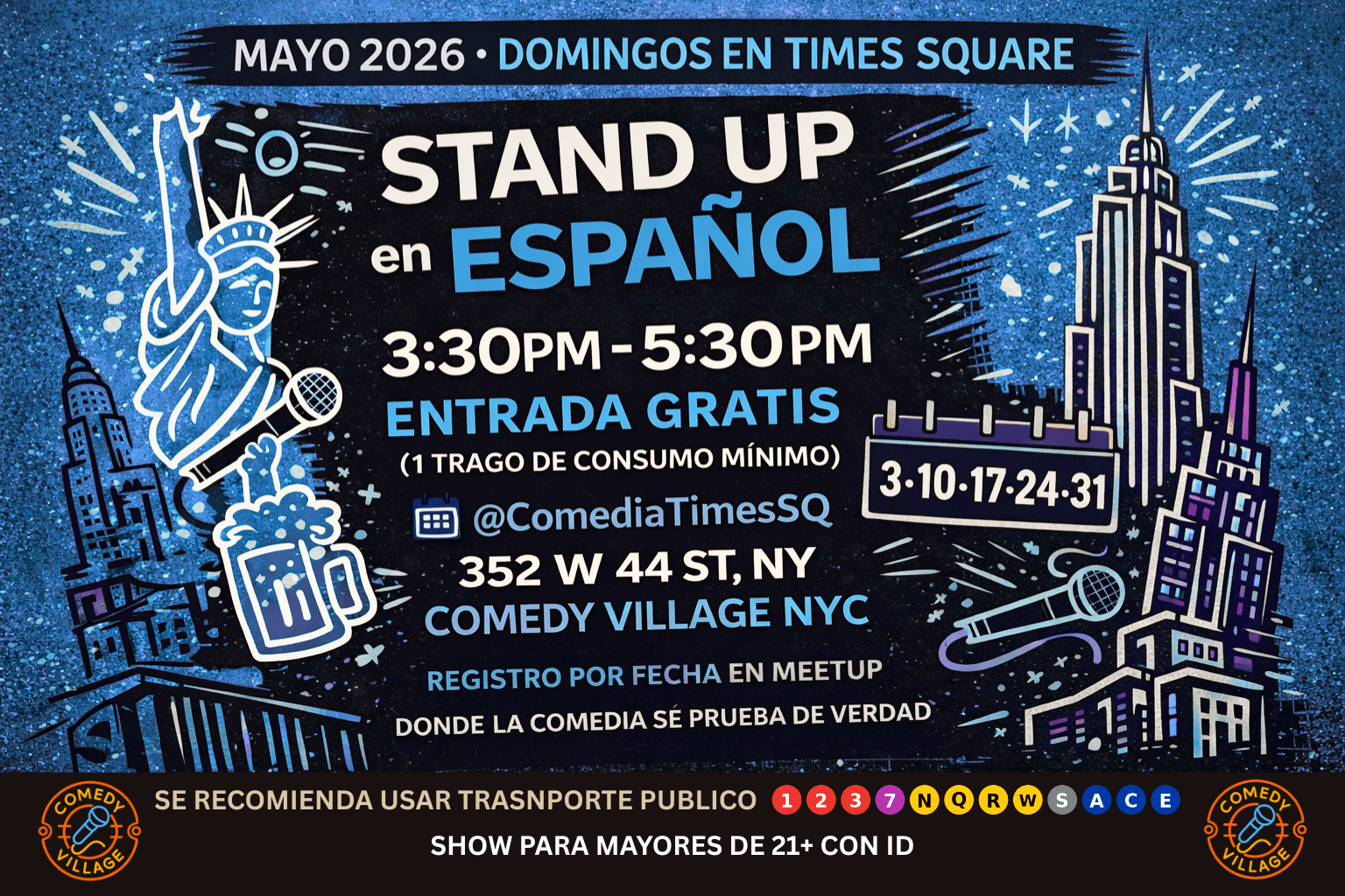 FREE Stand Up Sundays in SPANISH - TIMES SQUARE NYC