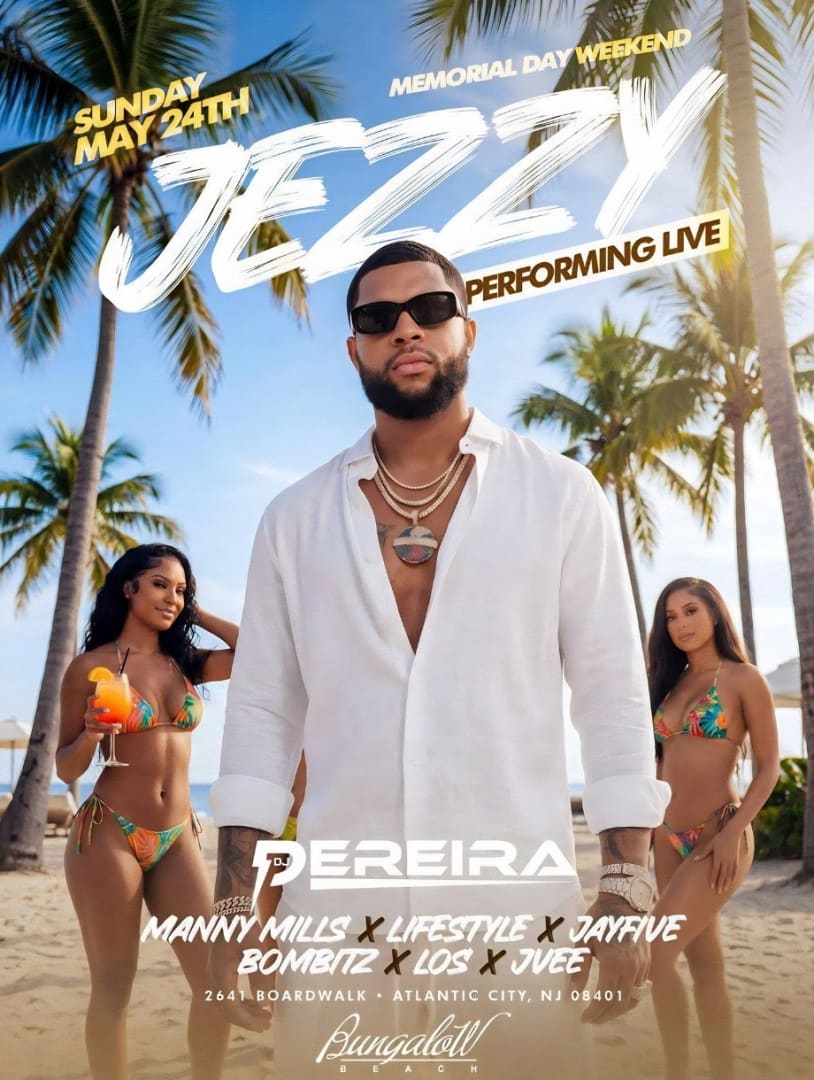 Jezzy actuando en vivo – Fiesta en la playa del fin de semana del Memorial Day en Bungalow Beach Atlantic City