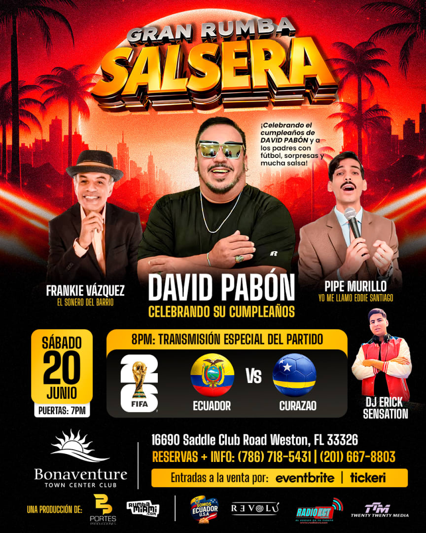Rumba Salsera, David Pabon, Pipe Murillo y ( Tributo a Eddie Santiago ) y Frankie Vásquez con los éxitos de orquesta Lebron
