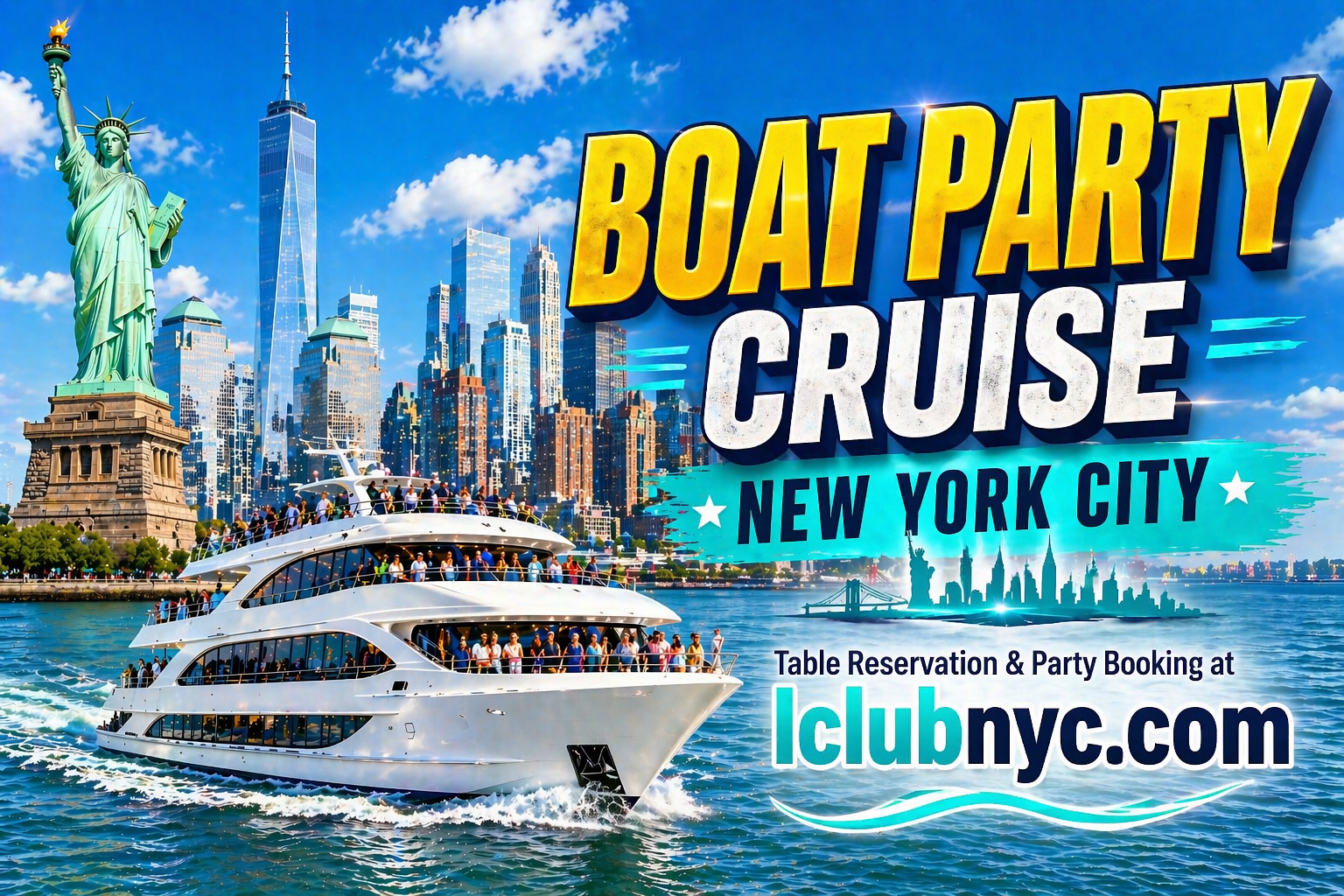 NYC BOAT PARTY CRUISE NYC & STATUE OF LIBERTY - SUNSET SERIES