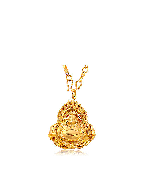 Copper Alloy 24k Gold Plated Retro Style Laughing Buddha Necklace