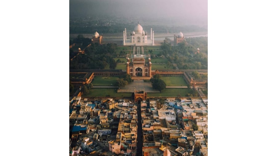 Aerial view of Taj Mahal