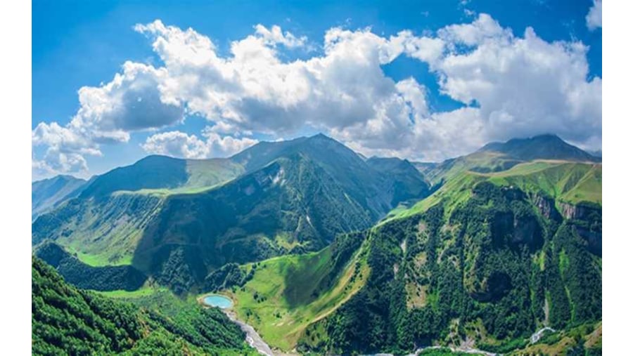 Beautiful Summer Mountain Landscape High Green Mountains On Sunny Day Georgia Gudauri