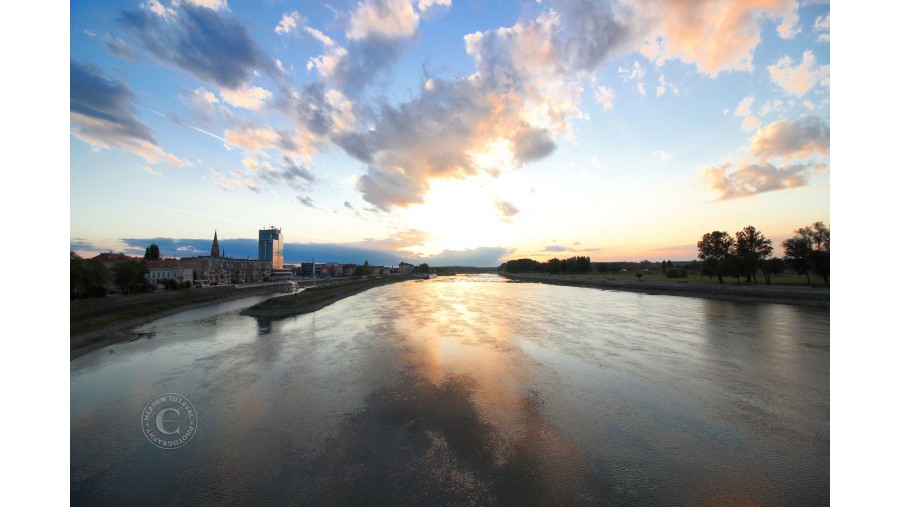 View of the sunset on Drava river