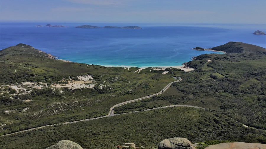 View of Squeaky beach from Mt Bishop summit