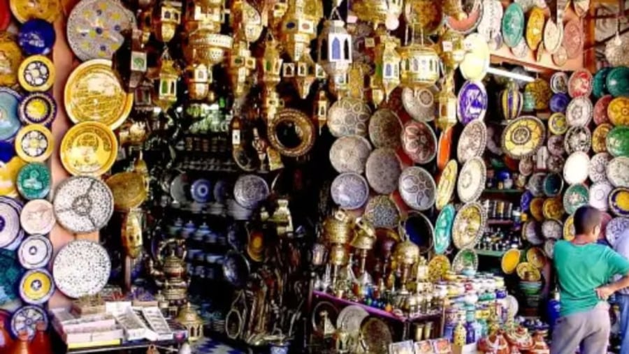 Bazaar in old city of Marrakesh, Morocco