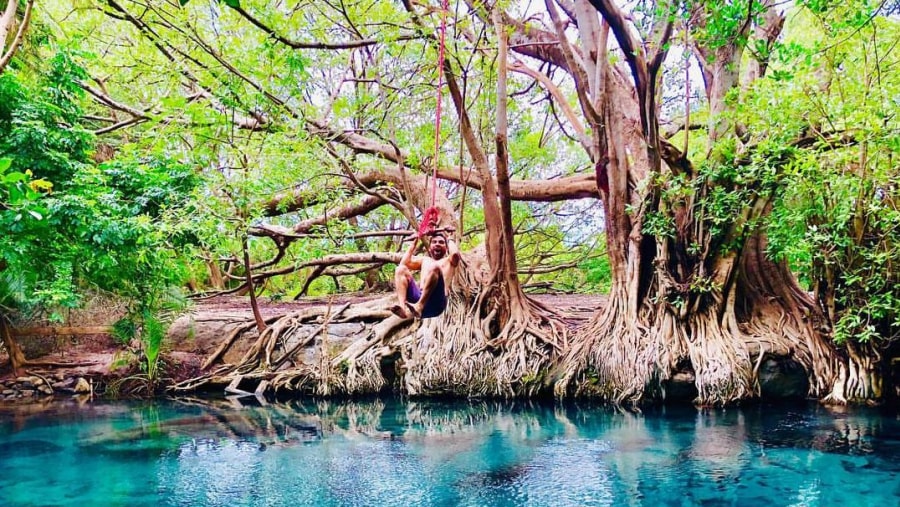 Swinging over hot springs