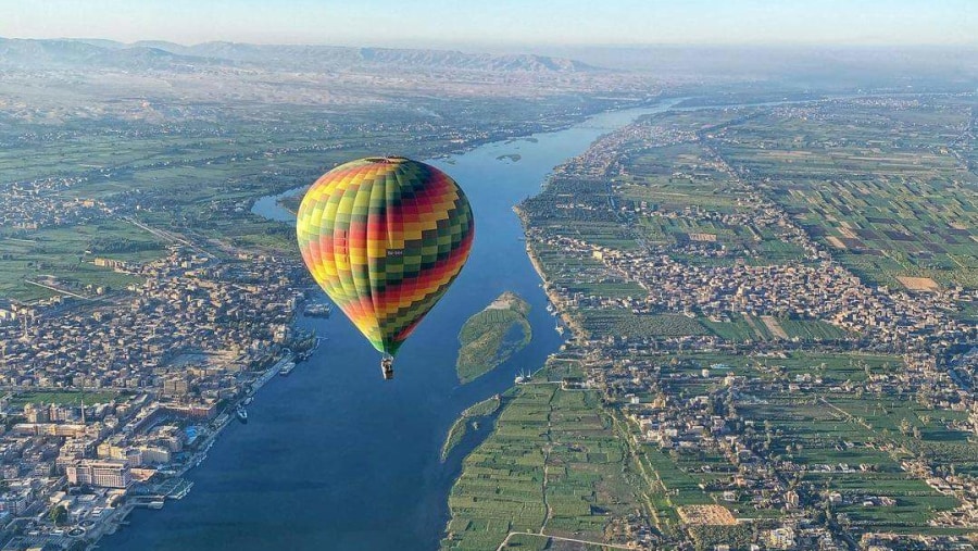 Hot Air Balloon floating above the landscape of Egypt
