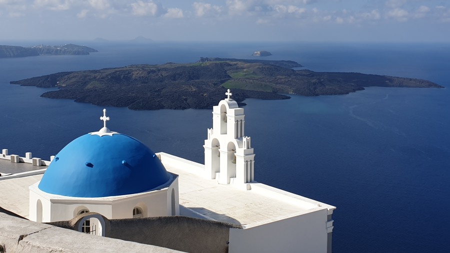 Marvel at the classic Blue-domed churches of Santorini