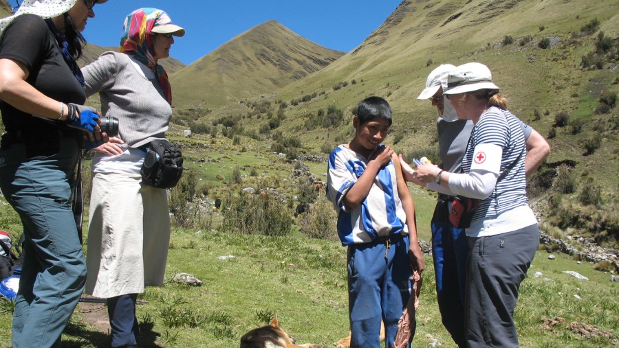 Visitors with a village Boy 