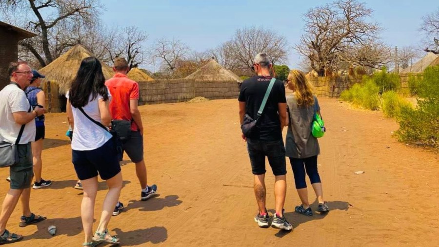 Travellers in a village