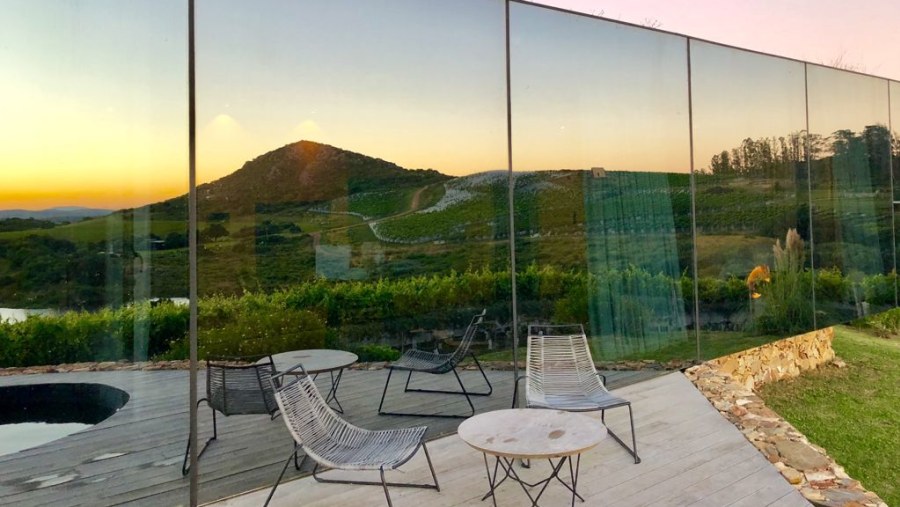 Reflection of vineyards from shelter