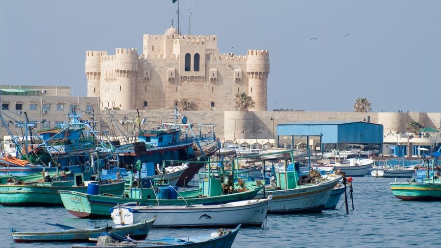 boats by the Qaitbey Citadel