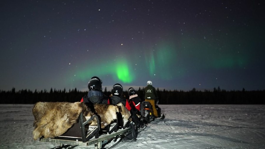 Heated Sledge Ride in Northern Lights