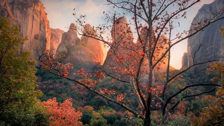 Scenic view of rock pillars