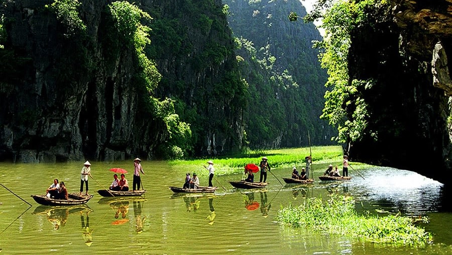 Travel in rowing boats in Tam Coc