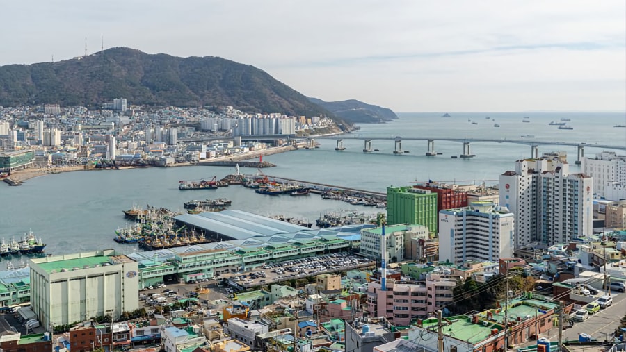 A panoramic view of Busan Port