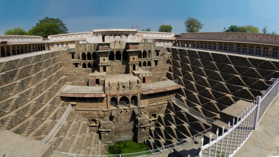 Well Chand Baori large panorama view.