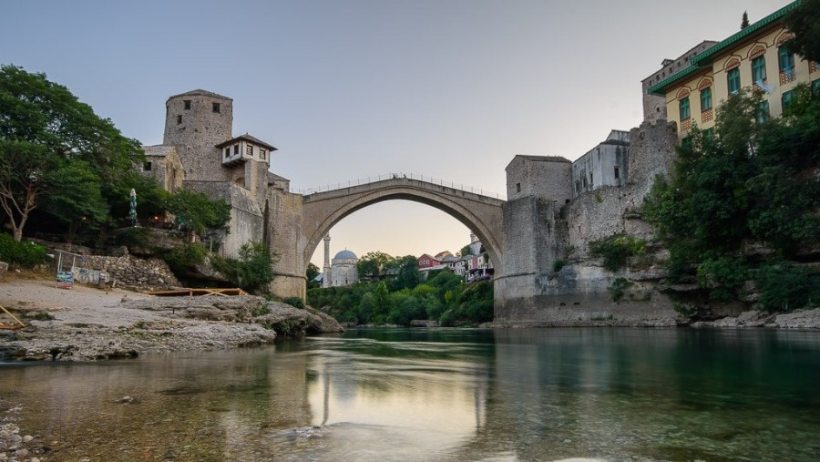 The Old Bridge Area of the Old City of Mostar, a UNESCO World Heritage Site in Croatia