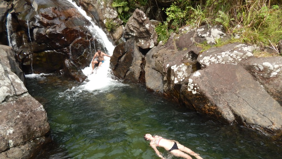 Enjoy bathing in a waterfall