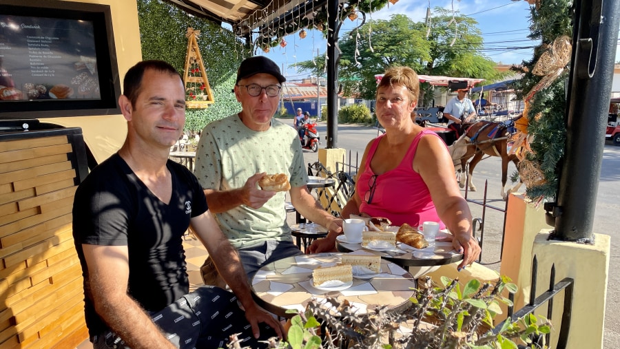 Tourists enjoying countryside food