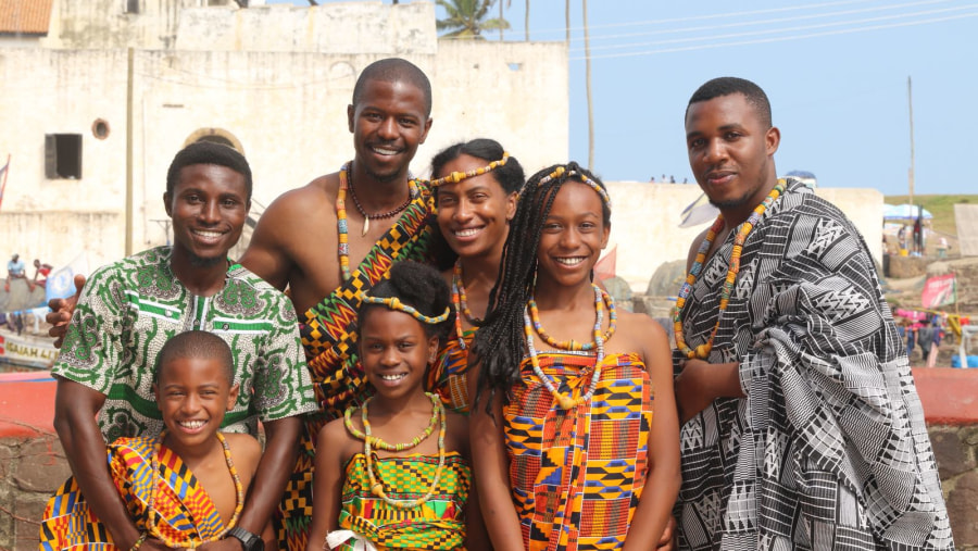 Wearing traditional Elmina attire