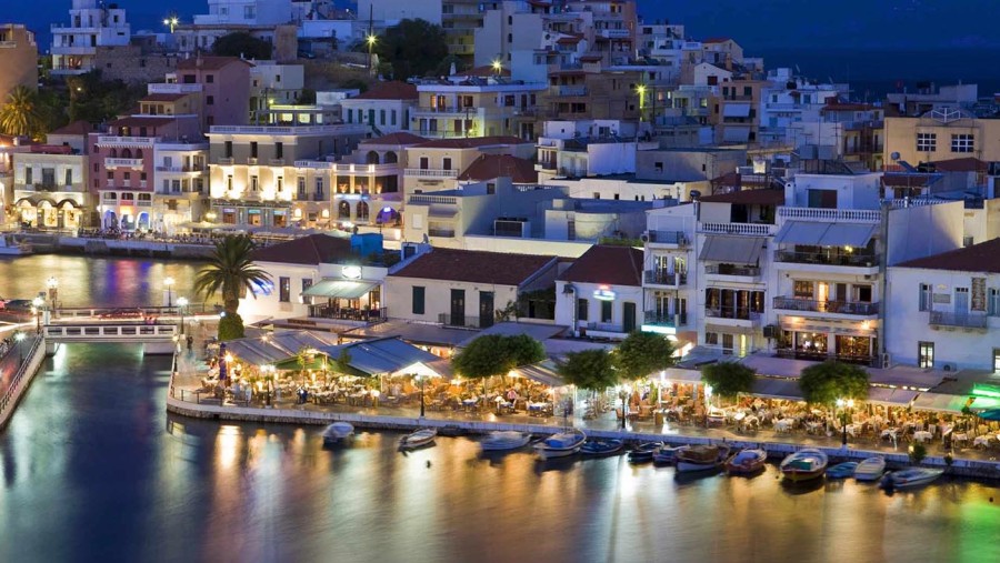 Night-View of the Agios Nikolaos, Town in Crete, Greece