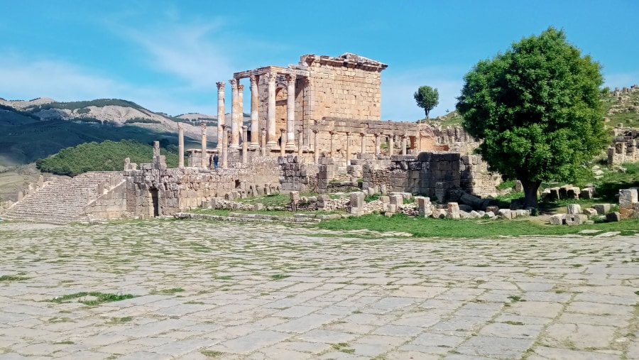 The Temple of Djemila, known as Cuicul, is a Roman archaeological site in Algeria. Built in the 1st century AD, it was dedicated to Roman imperial cult. With impressive Roman architecture, including columns and sculptural elements, Djemila is a UNESCO Wor