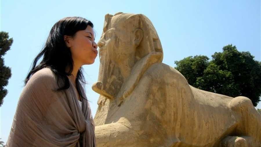 Make Silly Poses With The Alabaster Sphinx